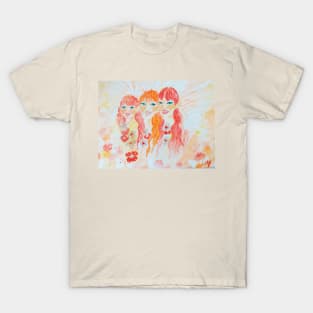 Drawing of Three Cute Fairies With Beautiful Hairs T-Shirt